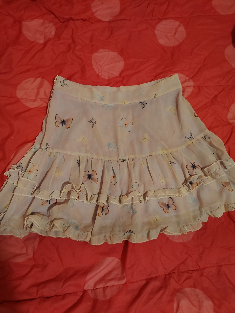 Light Lavender Butterfly Print Ruffle Mini Skirt